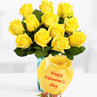 "Talking Roses (Print on Rose) 12yellow Roses) - Happy Valentines Day - Click here to View more details about this Product